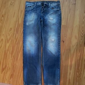 Boss Blue Straight-Leg Distressed Jeans